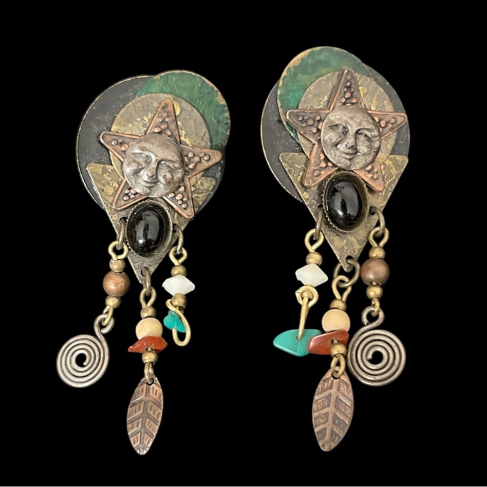 TABRA Inspired Style Moon Face Post Dangling Earrings
